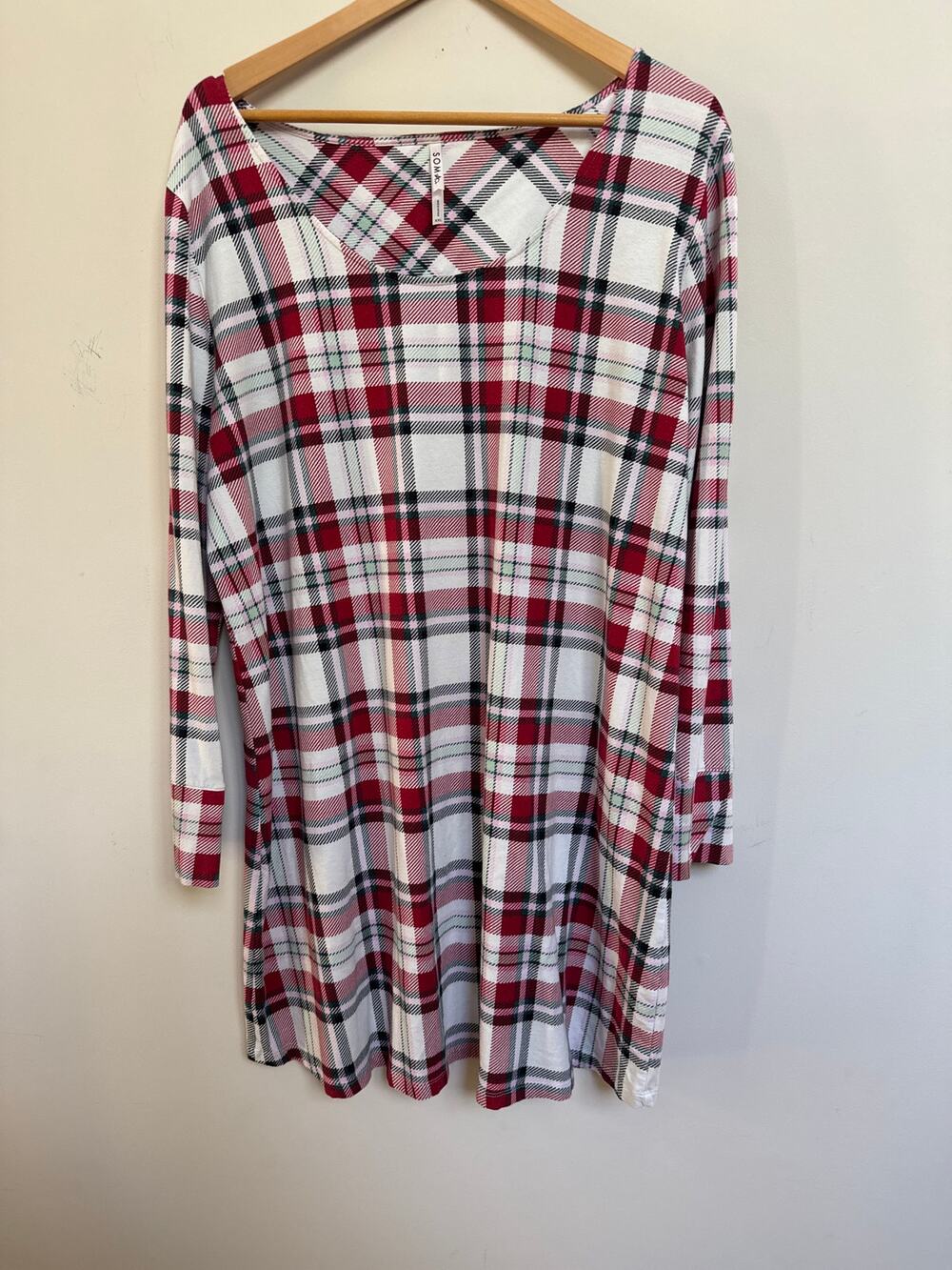 Soma Restful Plaid Long Sleeve Sleep Shirt Nightgown Holiday Pajamas XXL